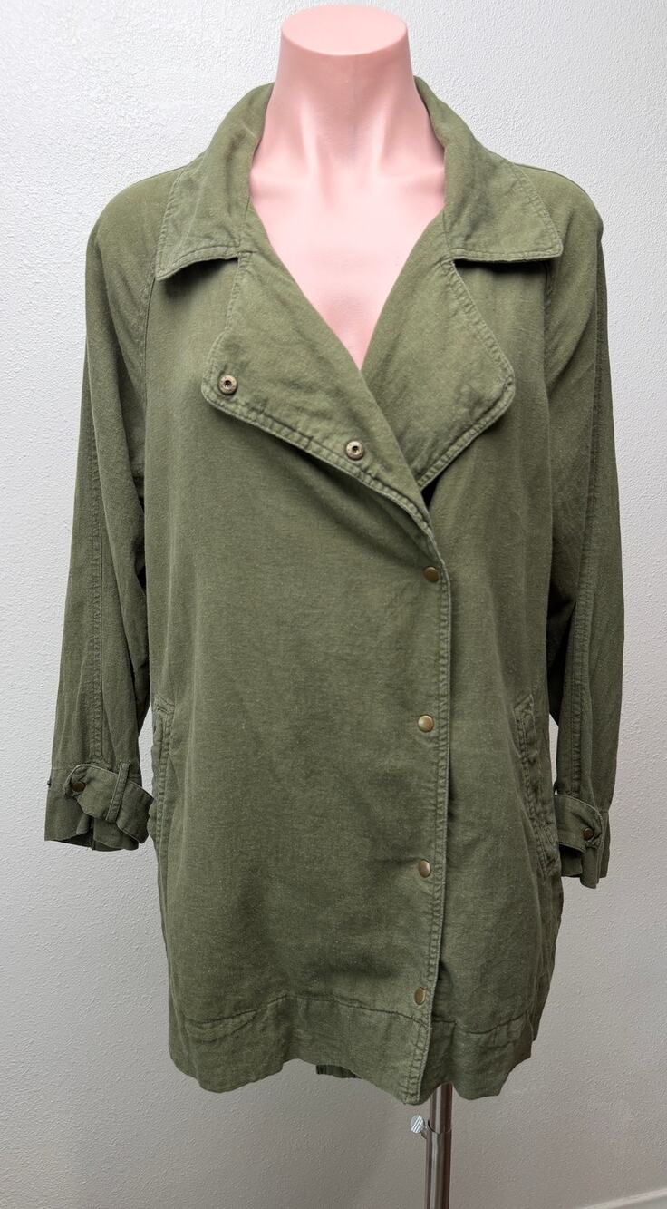 Love Tree Olive Linen Blend Moto Jacket Women's M